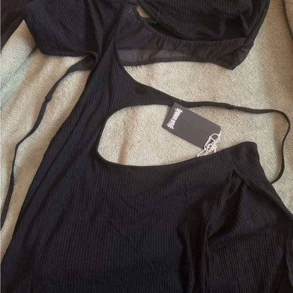 Goth Alternative Rave Black Women's Dress Thigh Slit Dolls Kill XL Cut Out - Picture 4 of 5